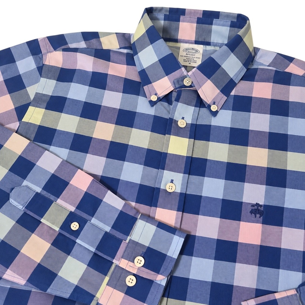 Brooks Brothers Button Shirt Mens M Check Regent Non-Iron Supima Golden Fleece